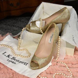 L.K. Bennett Nina Platform Gold Glitter Heels